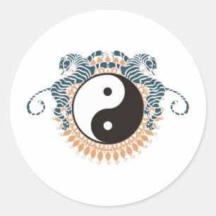 Tigers & Yin Yang Classic Round Sticker