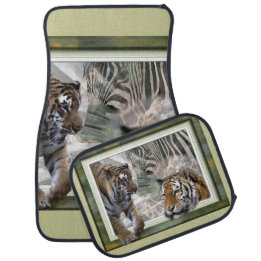 Tigers, Zebra,Giraffe, Primitive Jungle Car Floor Mat