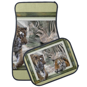Tigers, Zebra,Giraffe, Primitive Jungle Car Floor Mat
