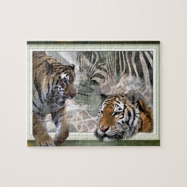 Tigers, Zebra,Giraffe, Primitive Jungle Jigsaw Puzzle (Horizontal)