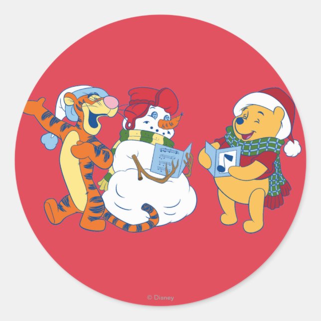 Tigger and Pooh Carolling Classic Round Sticker (Front)