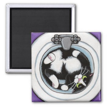 Tight Fit V.3 - Whimsical Cat Magnet by LisaMarieArt at Zazzle
