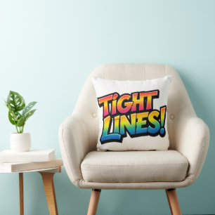 Tight Lines Rainbow Gradient Funny Fishing Gift Throw Pillow