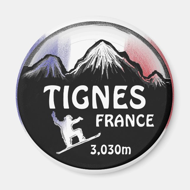 Tignes France flag snowboard art design magnet (Front)