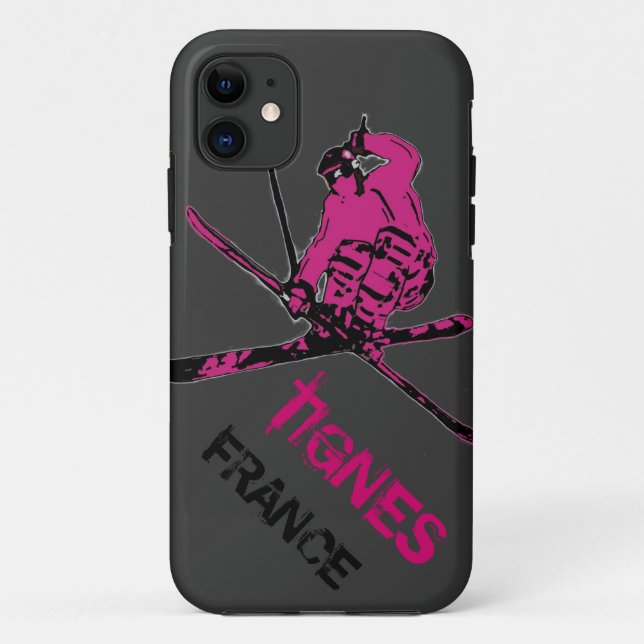 Tignes France pink gray skier iphone 5 case (Back)