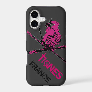 Tignes France pink gray skier iphone 5 case
