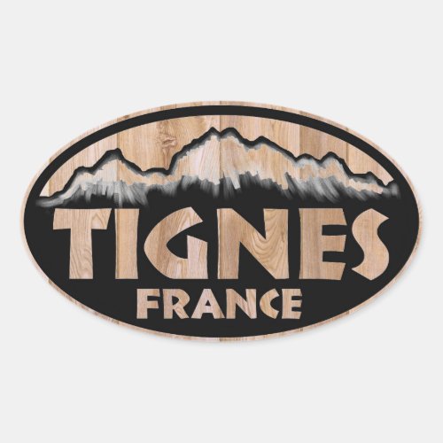 Tignes France wooden oval stickers