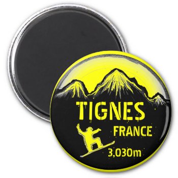 Tignes France Yellow Snowboard Art Magnet by ArtisticAttitude at Zazzle