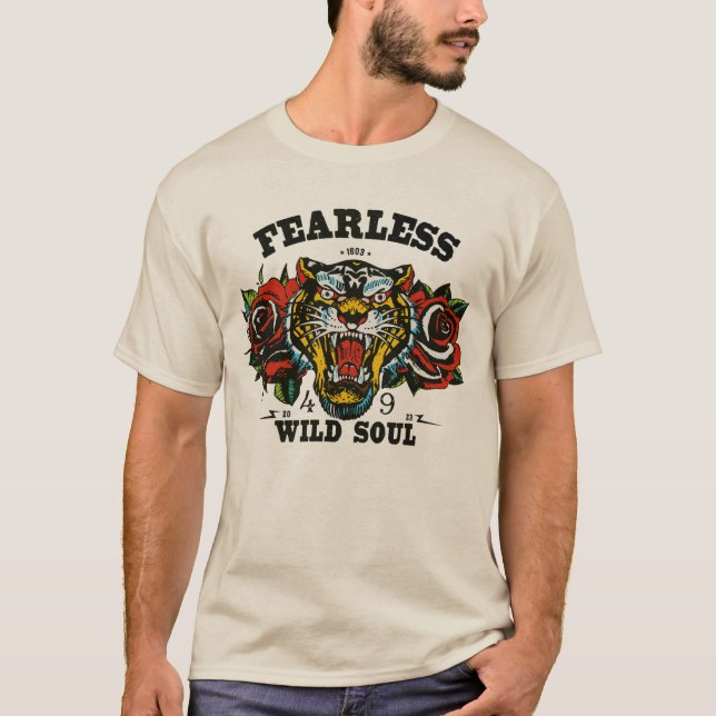 Tigre tattoo old school fleur fearless wild soul T-Shirt (Front)