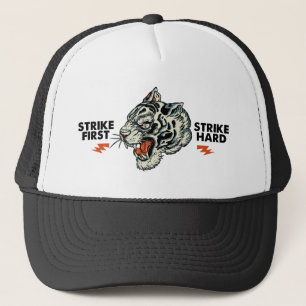 Tigre tattoo slogan strike first hard trucker hat