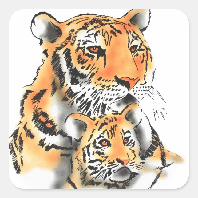 Tigress and Cub Square Sticker (Front)
