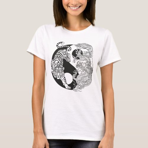 Tigwr versus dragon Yin Yang symbol T_Shirt