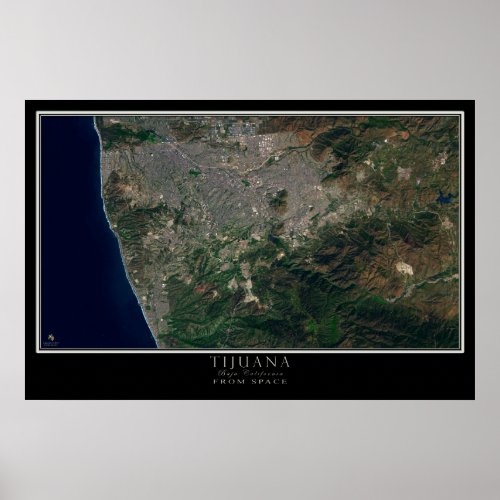 Tijuana Baja California Mexico Satellite Map Poster