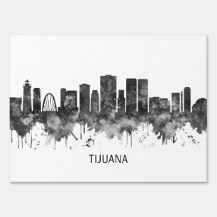Tijuana Mexico Skyline BW Sign