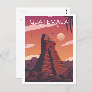 Tikal Guatemala Famous Travel Place Illustration Postcard