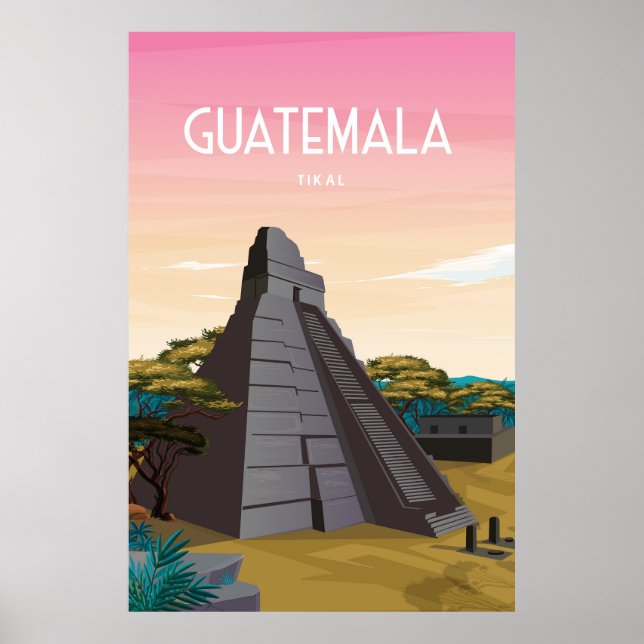 Tikal poster, Guatemala travel art, Mayan ruins,  Poster (Front)