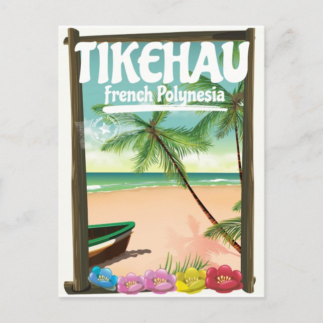 Tikehau French Polynesia travel poster. Postcard (Front)