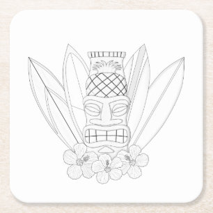 Tiki Adult Coloring Paper Coaster