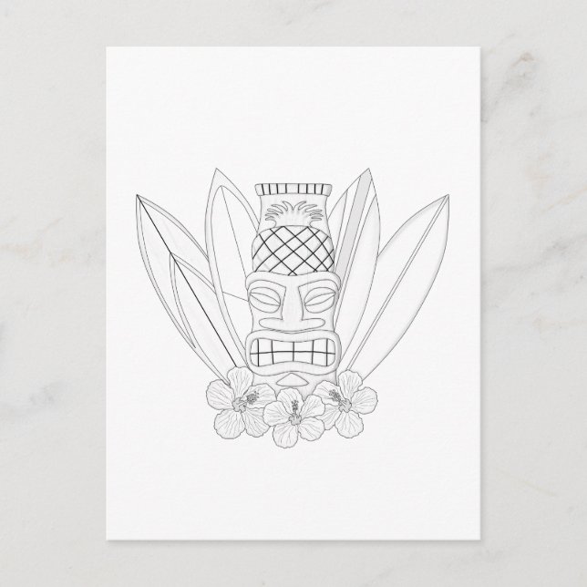 Tiki Adult Coloring Postcard (Front)