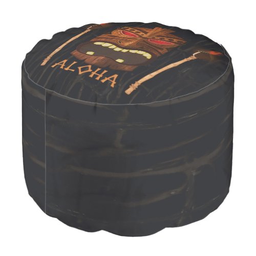 Tiki Aloha Cracked Wood Tropical Hawaiian Look Pouf