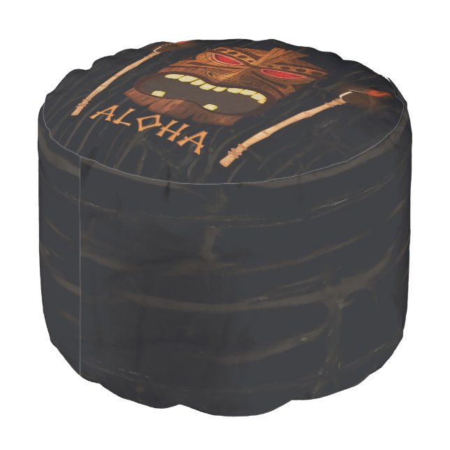 Tiki Aloha Cracked Wood Tropical Hawaiian Look Pouf (Angled Back)