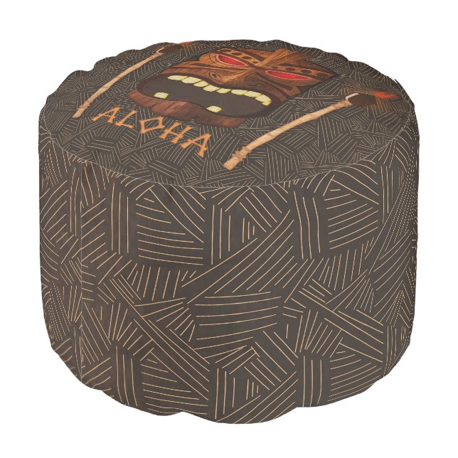 Tiki Aloha Fire Torch Tropical Hawaiian Look Pouf (Angled Back)