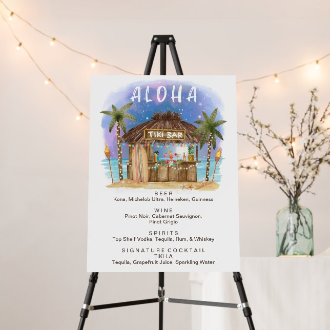 Tiki Aloha Tropical Beach Bar Menu  Foam Board (In Situ (Stand))