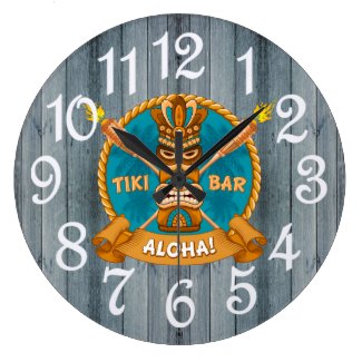 Tiki Bar Aloha  Large Clock