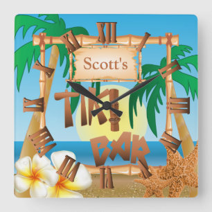 Tiki Bar Design Square Wall Clock