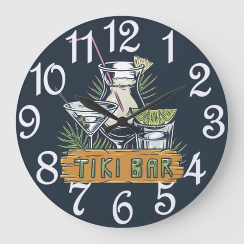 Tiki Bar Drinks Large Clock