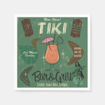 Tiki Bar&grill Retro Cocktail Napkins by FionaStokesGilbert at Zazzle