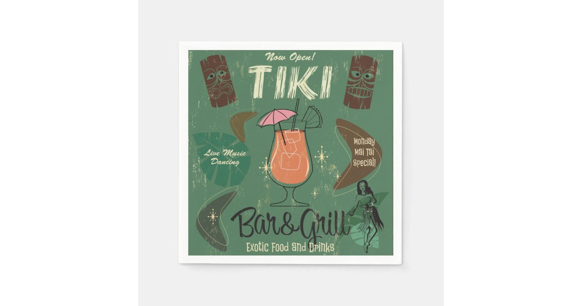 Tiki Bar&Grill Retro Cocktail Napkins Zazzle