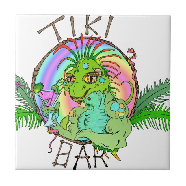 Tiki Bar Lizard Ceramic Tile (Front)