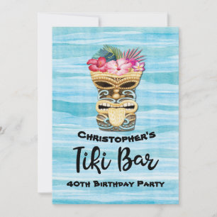 Tiki Bar Luau Hawaiian Birthday Invitation