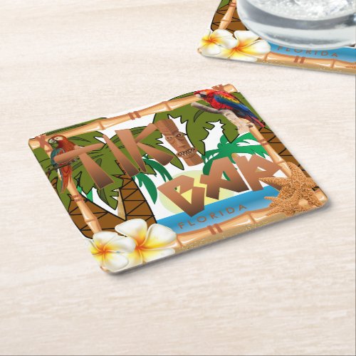 Tiki Bar Party Square Paper Coaster