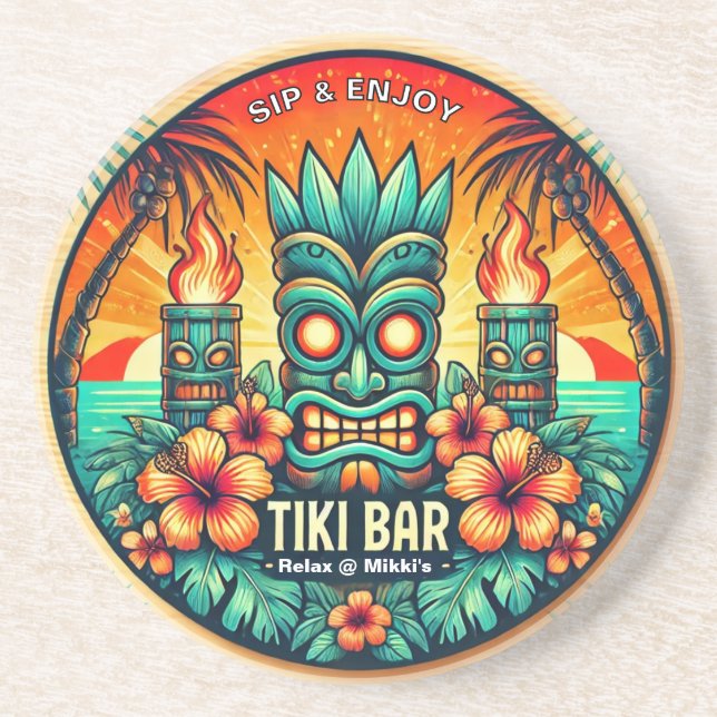 Tiki Bar Sandstone Coaster  (Front)