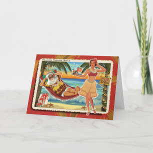 Tiki Bar Santa Claus Christmas Card