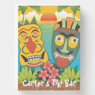 Tiki Bar Sign with Fun Tiki Masks & Name