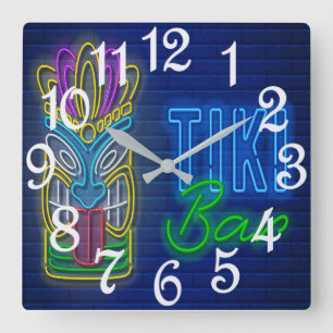 Tiki Bar   Square Wall Clock