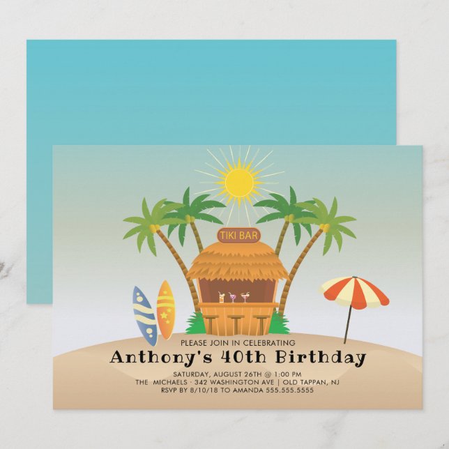 Tiki Bar Summer Birthday Party Invitation (Front/Back)