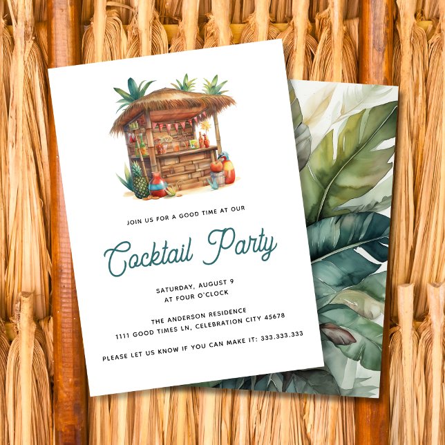 Tiki Bar Tropical Cocktail Party Backyard Summer Invitation (Creator Uploaded)