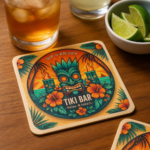 Tiki Bar Tropical Drinks Party Decor -  Square Paper Coaster