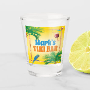 Tiki Bar with Parrots and Drinks and Custom Name Shot Glass