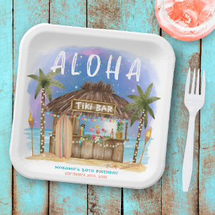 Tiki Beach Bar Moon Stars Tropical Birthday Paper Plates