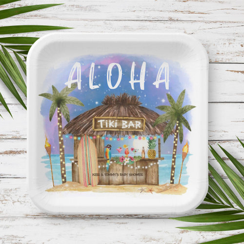 Tiki Beach Bar Tropical Baby Shower Paper Plates