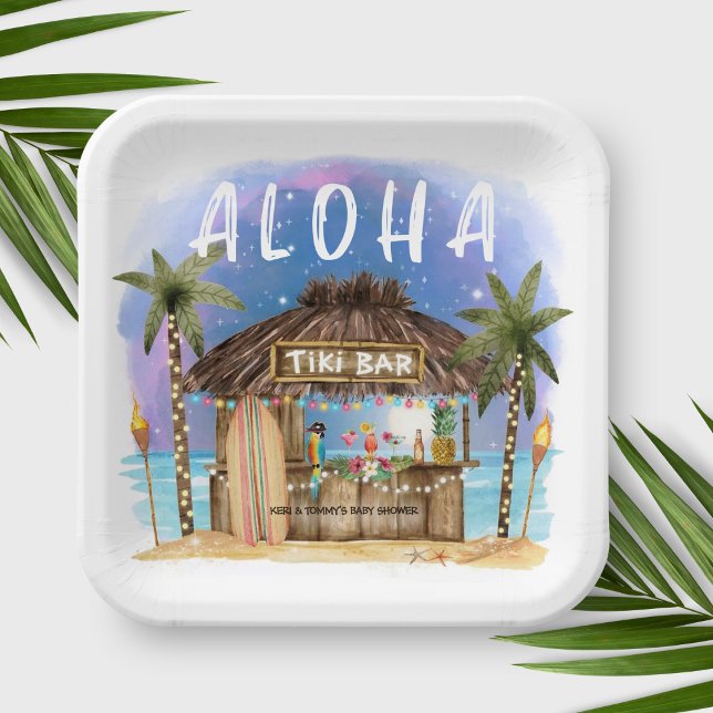 Tiki Beach Bar Tropical Baby Shower Paper Plates (Creator Uploaded)