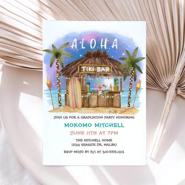 Tiki Beach Bar Tropical Graduation Party  Invitation (Creator Uploaded)