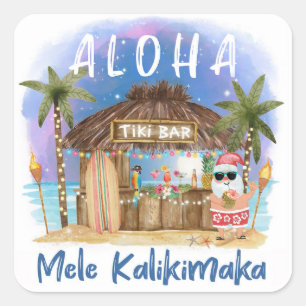 Tiki Beach Bar   Tropical Mele Kalikimaka Santa Square Sticker