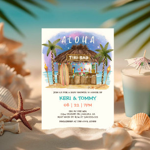 Tiki Beach Bar Tropical Moon Sea Baby Shower Invitation