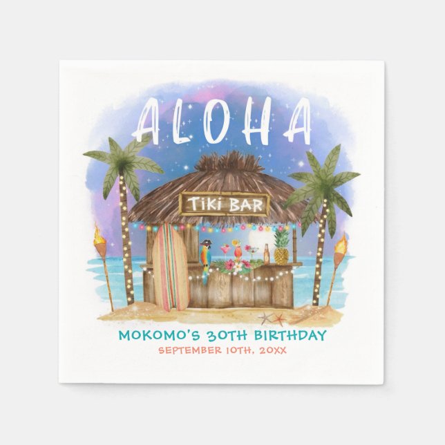 Tiki Beach Bar Tropical Moon Stars Birthday Napkins (Front)